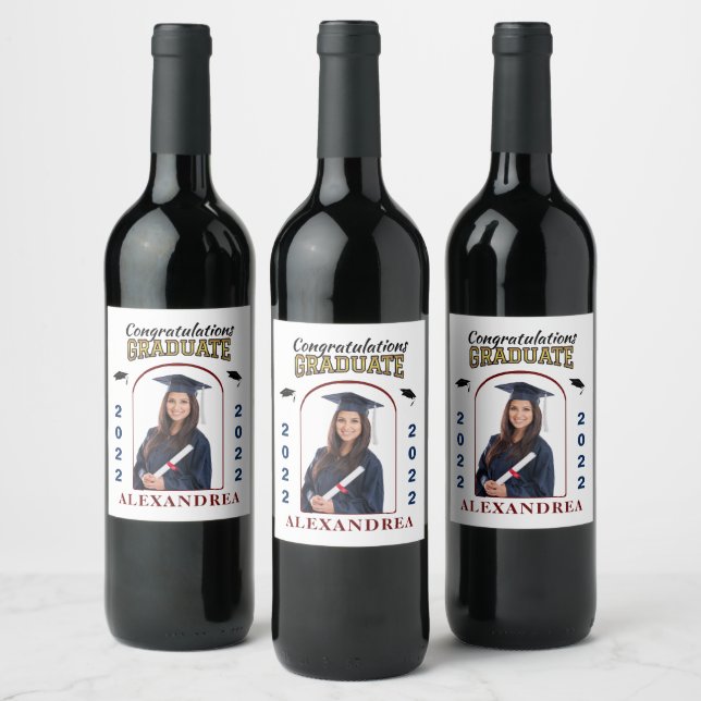 Étiquette Pour Bouteilles De Vin Graduate Photo Graduation Félicitations sur mesure (Bouteilles)
