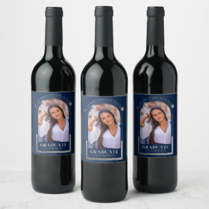 Étiquette Pour Bouteilles De Vin Graduation Blue Silver Sun Moon Stars Grad Photo