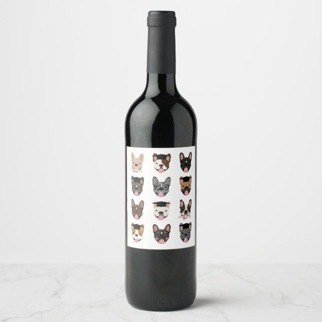 Étiquette Pour Bouteilles De Vin Graduation Français Bulldog face aux (Devant)