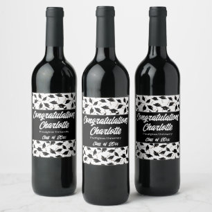 Étiquette Pour Bouteilles De Vin Graduation Noir Blanc Casquette Fournitures de la 