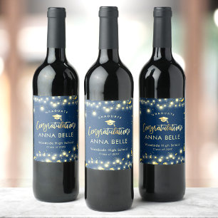 Étiquette Pour Bouteilles De Vin Graduation personnalisée Gold bleu marine