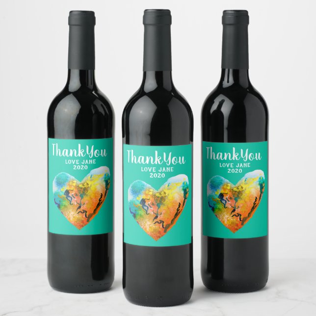 Étiquette Pour Bouteilles De Vin Graffiti coeur aquarelle art (Bouteilles)