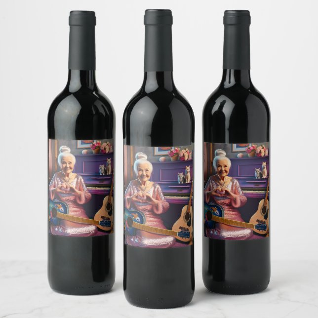 Étiquette Pour Bouteilles De Vin Grand-mère et mains du coeur (Bouteilles)