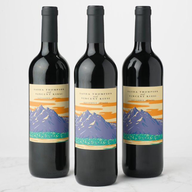 Étiquette Pour Bouteilles De Vin Grand Teton National Park Mariage Retro (Bouteilles)