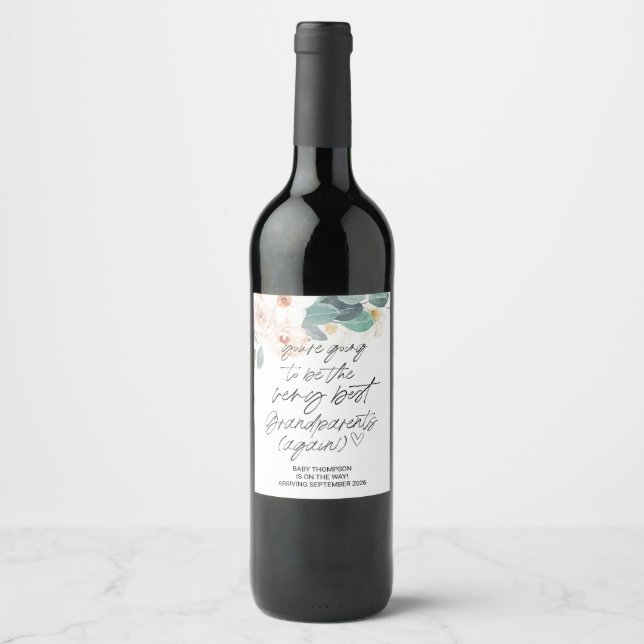 Étiquette Pour Bouteilles De Vin Grandparents Again Pregnancy Announcement New Baby (Devant)