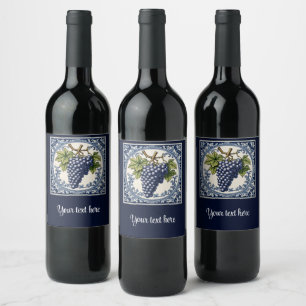 Étiquette Pour Bouteilles De Vin grappe de raisins style Delft