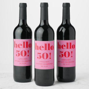 Étiquette Pour Bouteilles De Vin Gras moderne simple amusant rose et rouge 50e anni