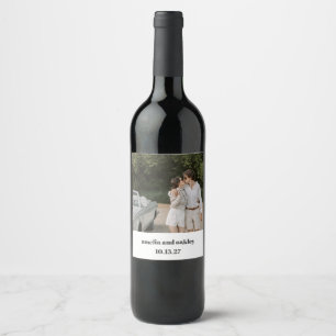 Étiquette Pour Bouteilles De Vin Gras Noir Blanc Retro photo de mariage personnalis