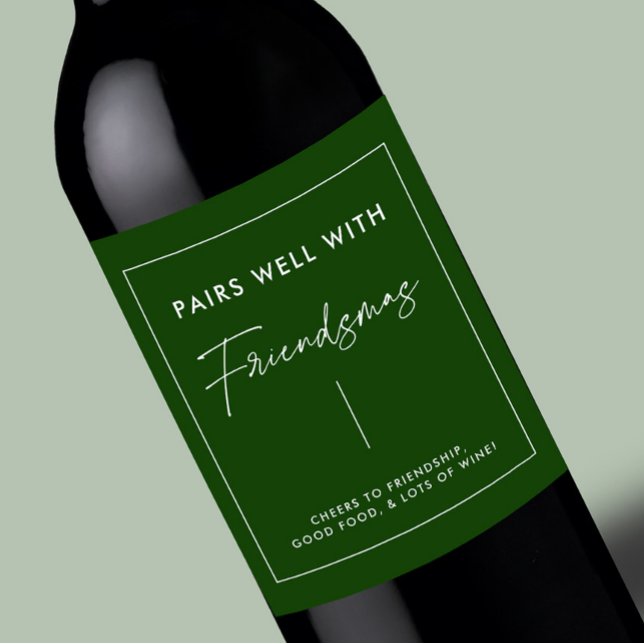 Étiquette Pour Bouteilles De Vin Green Christmas Friendsmas Fête Faveurs (Créateur téléchargé)