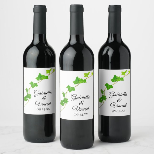 Étiquette Pour Bouteilles De Vin Green English Vine Liège Mariage de feuillage (Bouteilles)