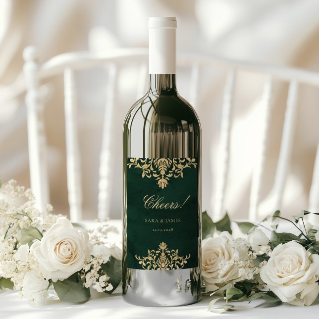 Étiquette Pour Bouteilles De Vin Green Gold Emerald Victorian Enchanted Wedding (Créateur téléchargé)