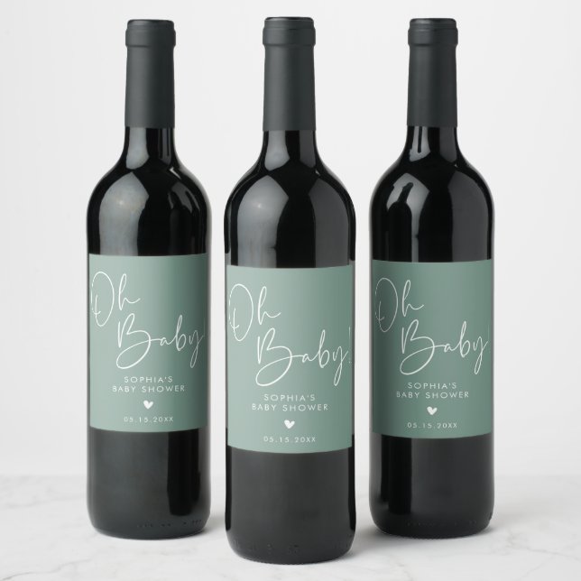 Étiquette Pour Bouteilles De Vin Green Oh Baby Baby shower moderne Boho (Bouteilles)