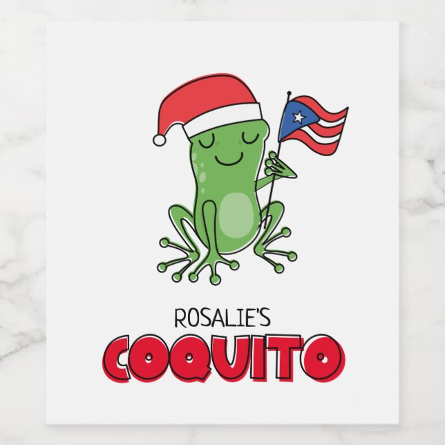 Étiquette Pour Bouteilles De Vin Grenouille Coquito Noël (Étiquettes simples)