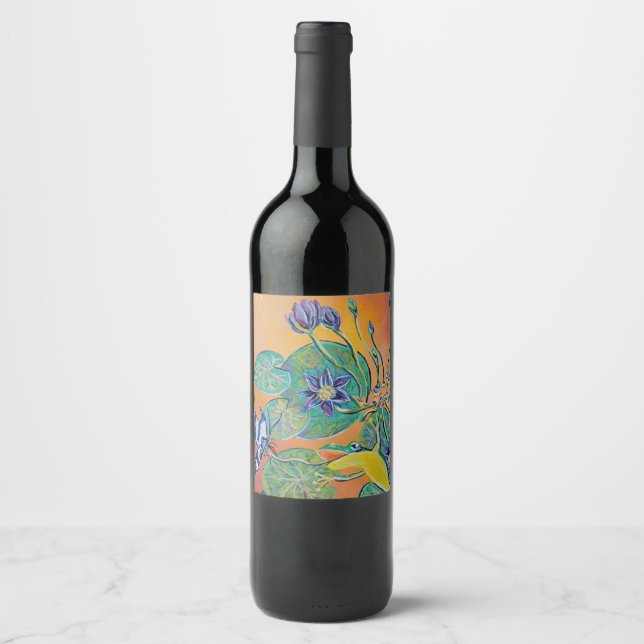 Étiquette Pour Bouteilles De Vin grenouille et nénuphars (Devant)