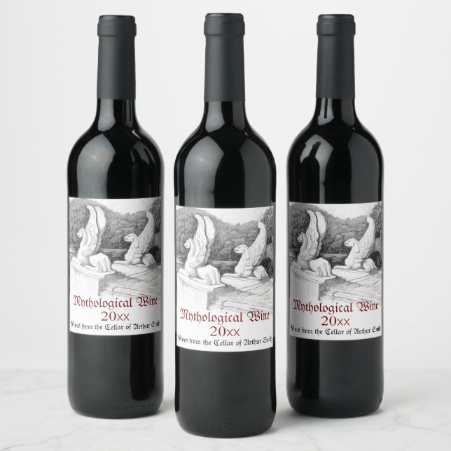 Étiquette Pour Bouteilles De Vin Griffins sculpté crayon monochrome Art (Bouteilles)