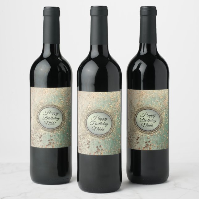 Étiquette Pour Bouteilles De Vin Grille Stardust Vert Turquoise Anniversaire Person (Bouteilles)