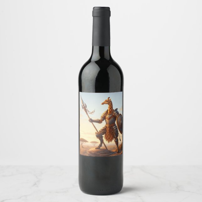Étiquette Pour Bouteilles De Vin Guerrier de girafe (Devant)