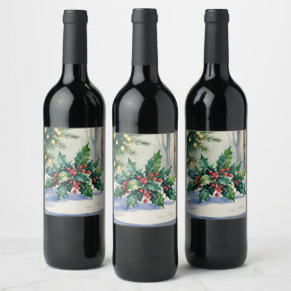 Étiquette Pour Bouteilles De Vin Gui de Noël Mistletoe Fêtes Aquarelle