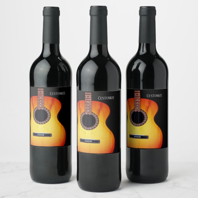 Étiquette Pour Bouteilles De Vin Guitare acoustique noire personnalisée (Bouteilles)