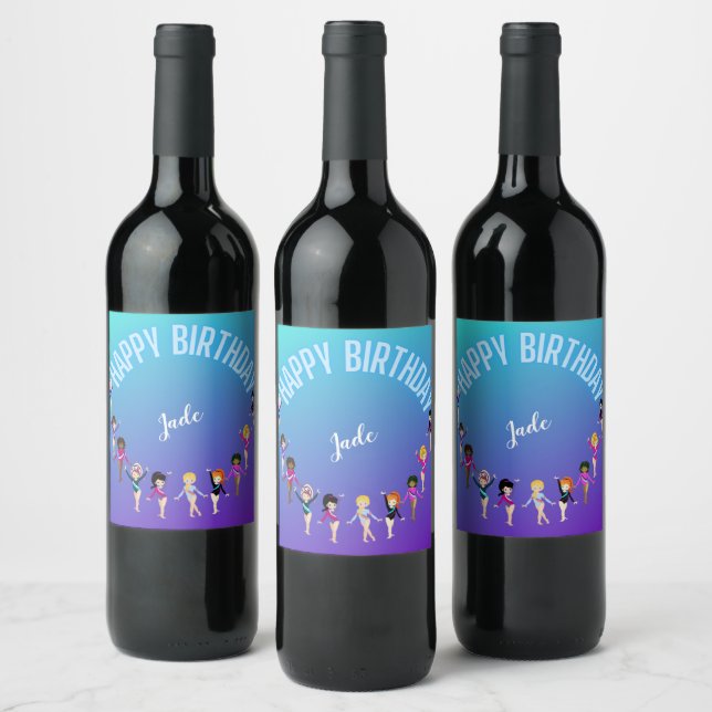 Étiquette Pour Bouteilles De Vin Gymnastique Amis "Joyeux Anniversaire" Turquoise (Bouteilles)