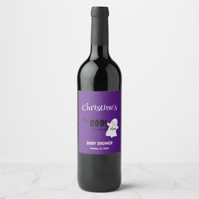 Étiquette Pour Bouteilles De Vin Halloween Baby shower Little BOO Purple (Devant)