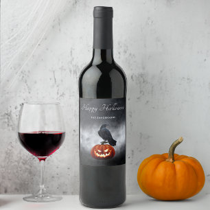 Étiquette Pour Bouteilles De Vin Halloween Citrouille mal et corbeau personnalisé