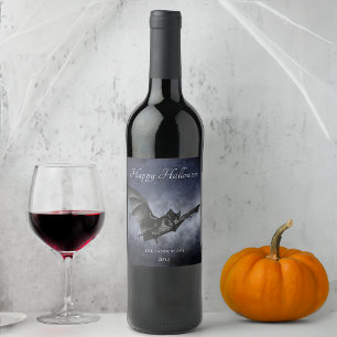 Étiquette Pour Bouteilles De Vin Halloween Déplaisant chauve-souris volant Personna