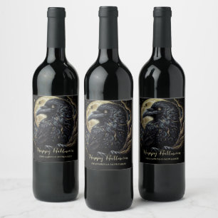 Étiquette Pour Bouteilles De Vin Halloween d'oiseaux noirs