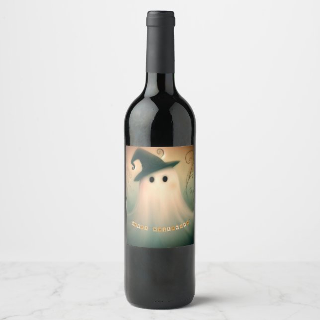 Étiquette Pour Bouteilles De Vin Halloween/Fantôme/Automne/Ornement capricieux (Devant)
