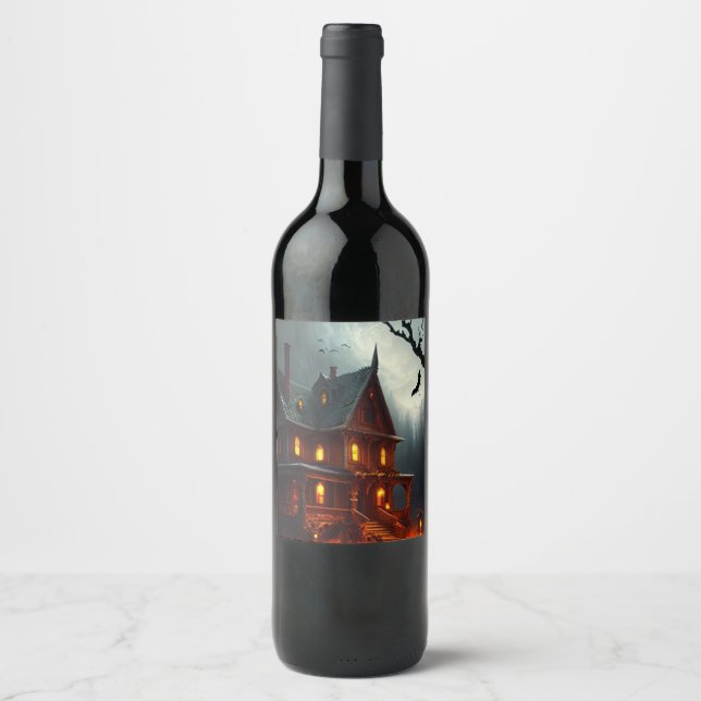 Étiquette Pour Bouteilles De Vin Halloween/maison hantée /Automne (Devant)