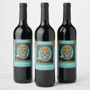 Étiquette Pour Bouteilles De Vin Halloween Skull Cocktail Party