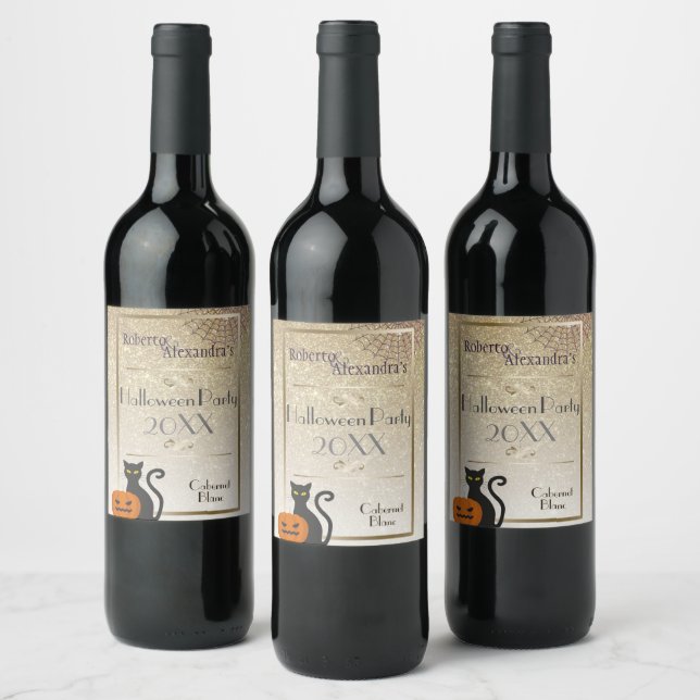 Étiquette Pour Bouteilles De Vin Halloween Vintage Glam Gold Parties scintillant Bl (Bouteilles)