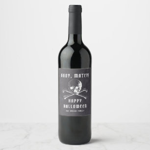 Étiquette Pour Bouteilles De Vin Halloween vintage noir pirate crâne et os