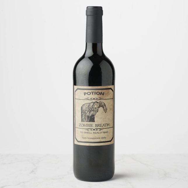 Étiquette Pour Bouteilles De Vin Halloween Zombie Respiration Apothecary Vin Étique (Devant)