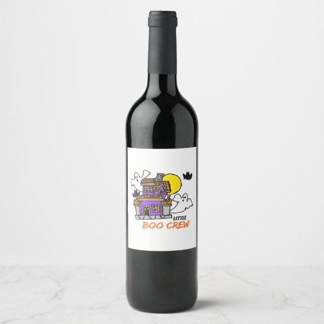 Étiquette Pour Bouteilles De Vin Hand Drawn Little Boo Crew Halloween (Devant)