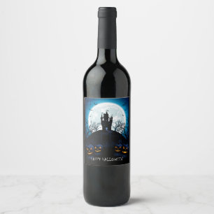Étiquette Pour Bouteilles De Vin Happy Halloween Maison Hantée Sur La Colline