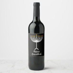 Étiquette Pour Bouteilles De Vin Happy Hanoukka salue avec l'illustration de Menora