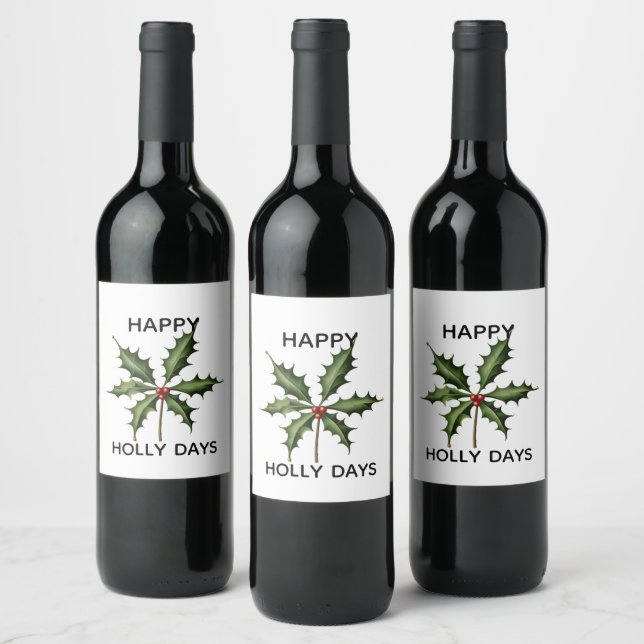 ÉTIQUETTE POUR BOUTEILLES DE VIN HAPPY HOLLY DAYS (Bouteilles)