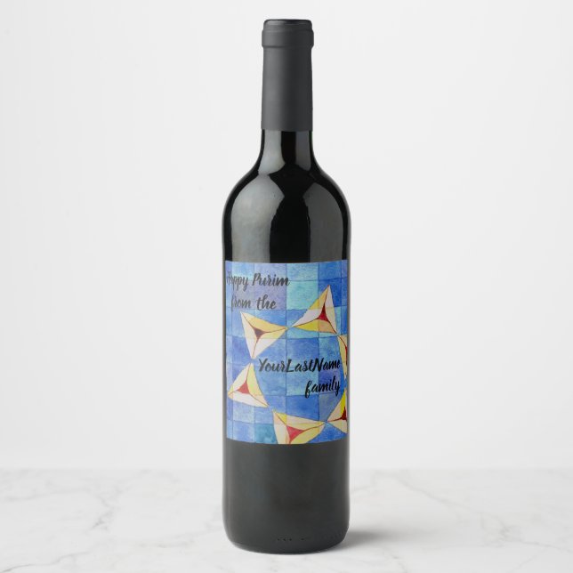 Étiquette Pour Bouteilles De Vin Happy Purim de votre famille - bouteille de vin ét (Devant)