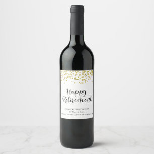 Étiquette Pour Bouteilles De Vin Happy Retirement Gold Confetti Personnalisé