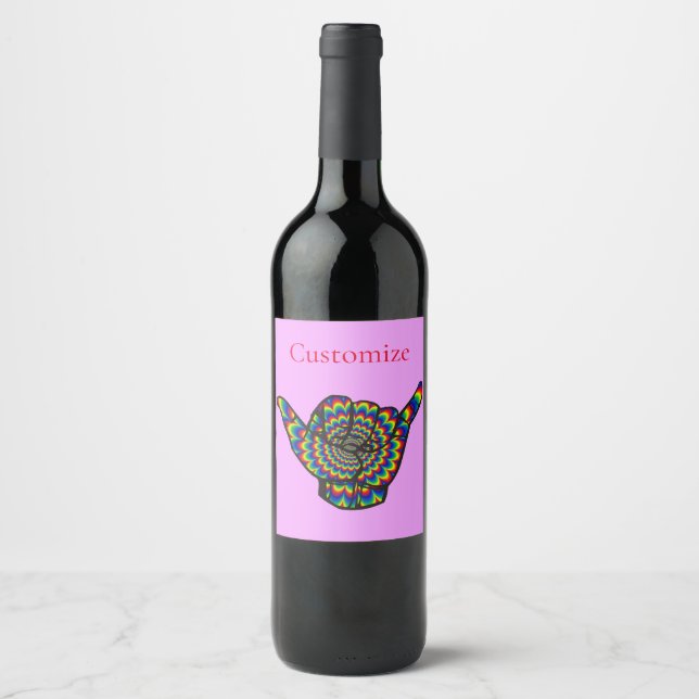Étiquette Pour Bouteilles De Vin Hawaiian Shaka Psychedelic Thunder_Cove (Devant)