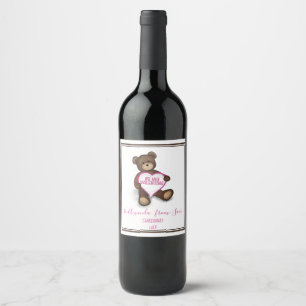 Étiquette Pour Bouteilles De Vin Heart Valentine's Day Teddy Bear Wimsical Mignonne