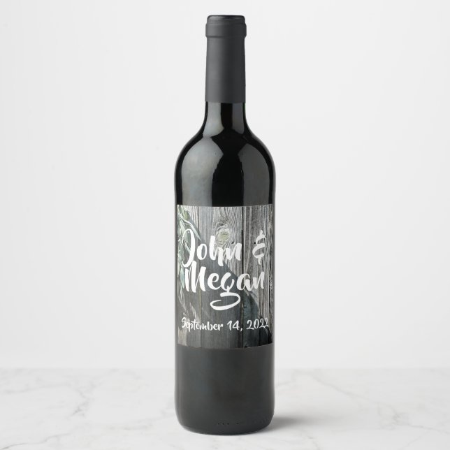 Étiquette Pour Bouteilles De Vin Herbe botanique Boho feuille rustique Bois-grange (Devant)