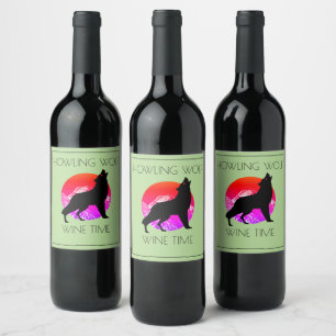 Étiquette Pour Bouteilles De Vin Heure du vin de loup hurlant