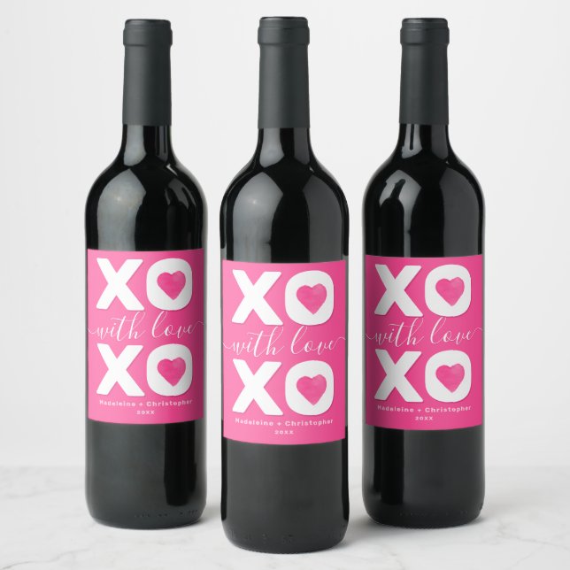 Étiquette Pour Bouteilles De Vin Heureuse Sainte-Valentin blanc rose XOXO Nom perso (Bouteilles)