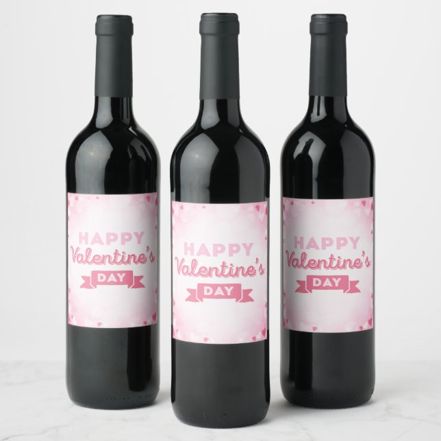 Étiquette Pour Bouteilles De Vin Heureuse Sainte-Valentin, Coeurs Roses Ensemble de (Bouteilles)