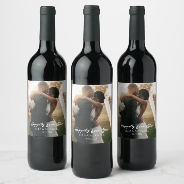 Étiquette Pour Bouteilles De Vin Heureusement Jamais Après Photo Mariage Faveur (Bouteilles)