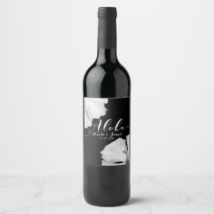Étiquette Pour Bouteilles De Vin Hibiscus blanc Mariage tropical noir Aloha Vin