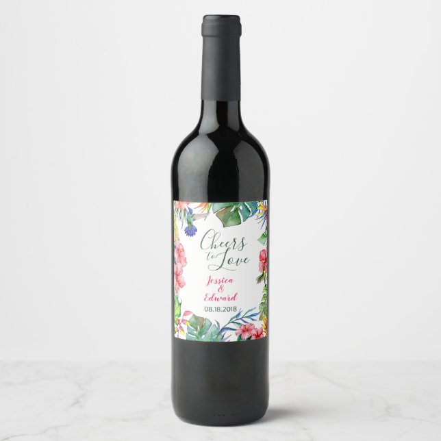 Étiquette Pour Bouteilles De Vin Hibiscus Feuille Mariage hawaïen (Devant)