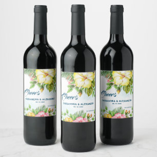 Étiquette Pour Bouteilles De Vin Hibiscus Hawaiian Tropical Floral